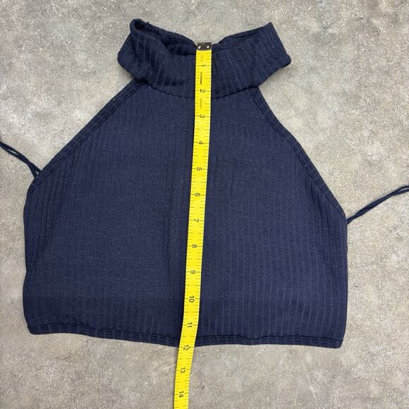 Fp Movement Free People Sm Ribbed Navy Crop Top Sports Bra High Neck Athleisure - Picture 8 of 9